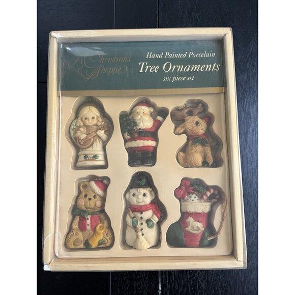 Vintage 1990 A Christmas Shoppe Hand Painted Porcelain Ornaments New in Box 6 - Picture 7 of 8